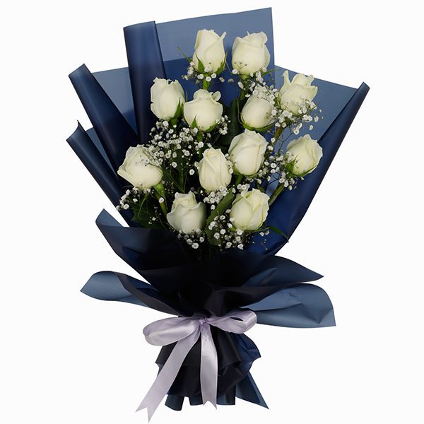 Designer Bouquet of 12 White Roses 12 White Roses | Online Rose Bouquet Delivery | Order Now at JuneFlowers.com