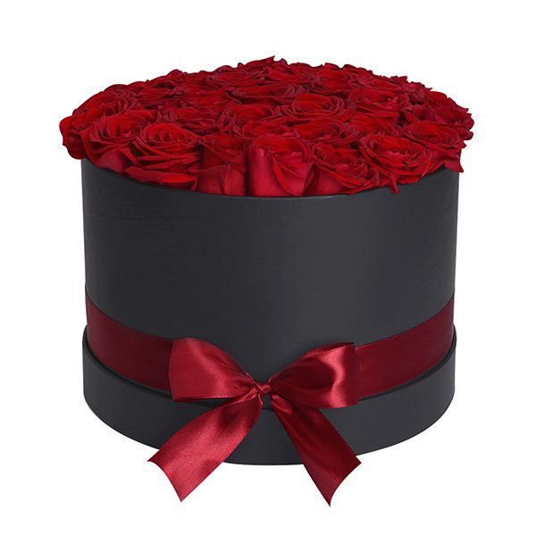 Red Roses in Black Round Box red roses valentines day & June: Shop Now at Flowers.in!