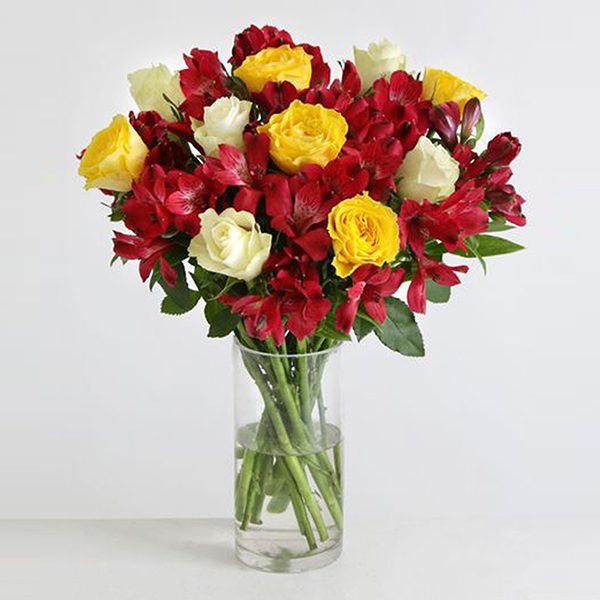Red and Yellow Roses with Red Alstromeria Roses with Red Alstroemeria | Best order flowers Mumbai