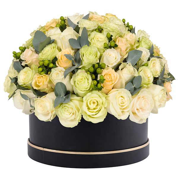 Signature Box of White and Peach Roses Buy Box of White and Peach Roses | flower bokeh for birthday | Online Flowers Delivery | JF