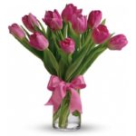 Fresh pink tulips in vase