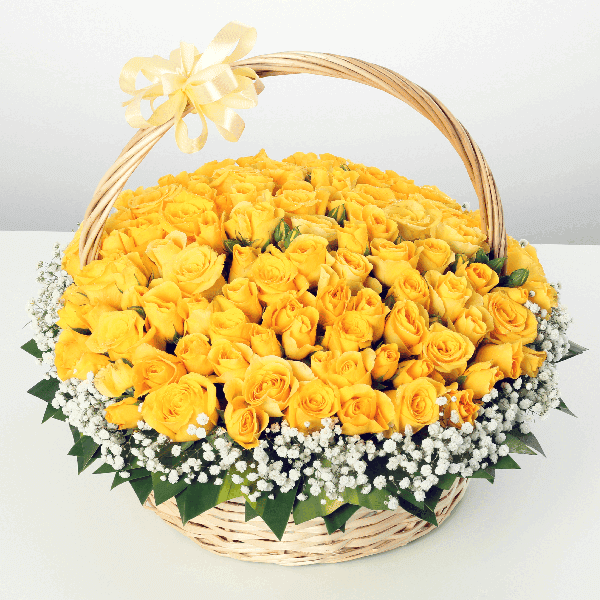 Yellow Basket yellow flowers Basket | yellow basket roses | June Flowers