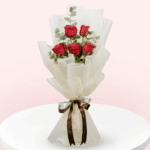 5-stem red rose bouquet with pastel color Korean wrapping