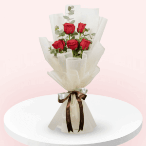 5-stem red rose bouquet with pastel color Korean wrapping