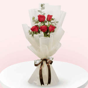 5-stem red rose bouquet with pastel color Korean wrapping